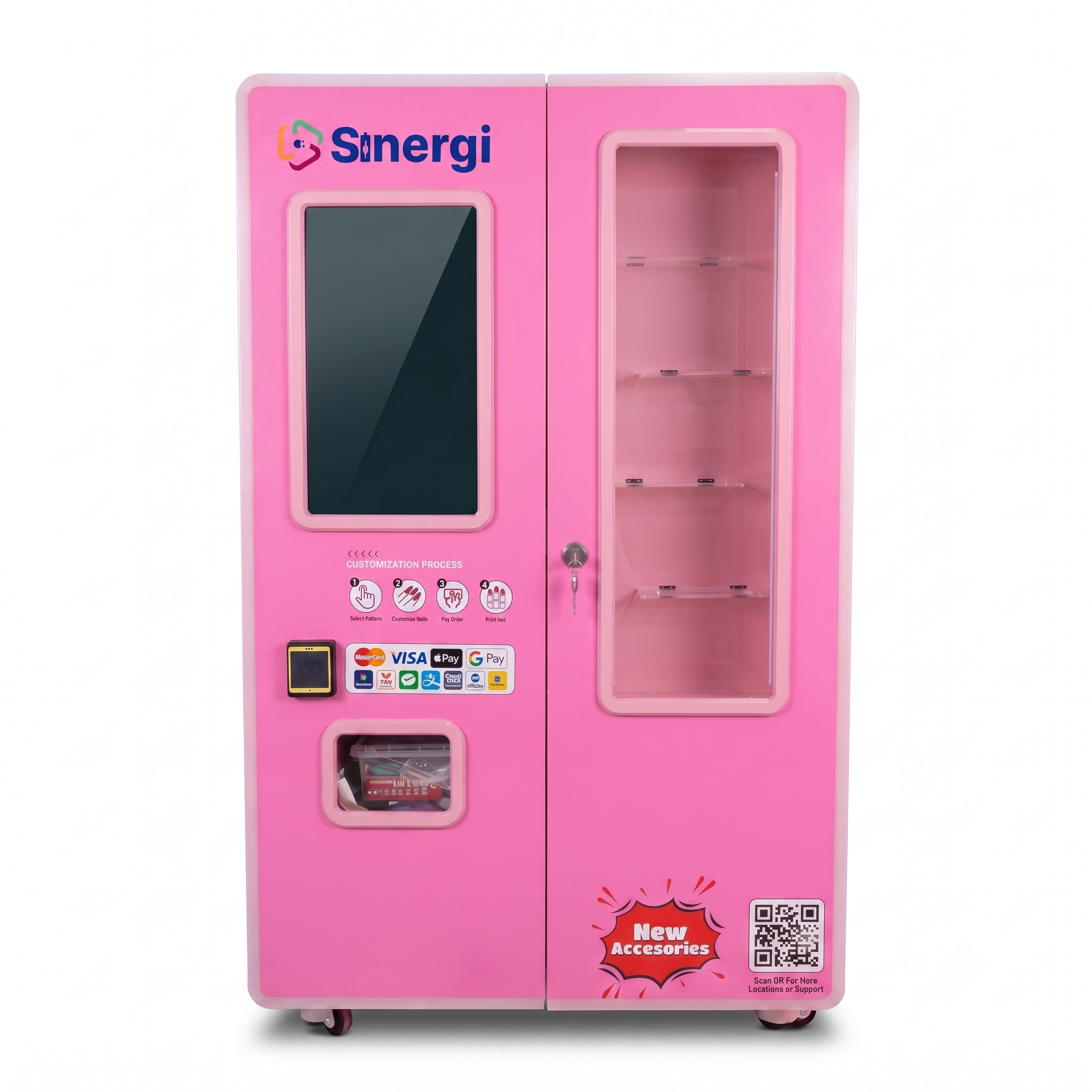 AI-PC-N1 DIY Nail Art Machine - Fully automated AI nail art vending machine featuring high-precision printing, multi-payment support, and standard 2-year warranty.