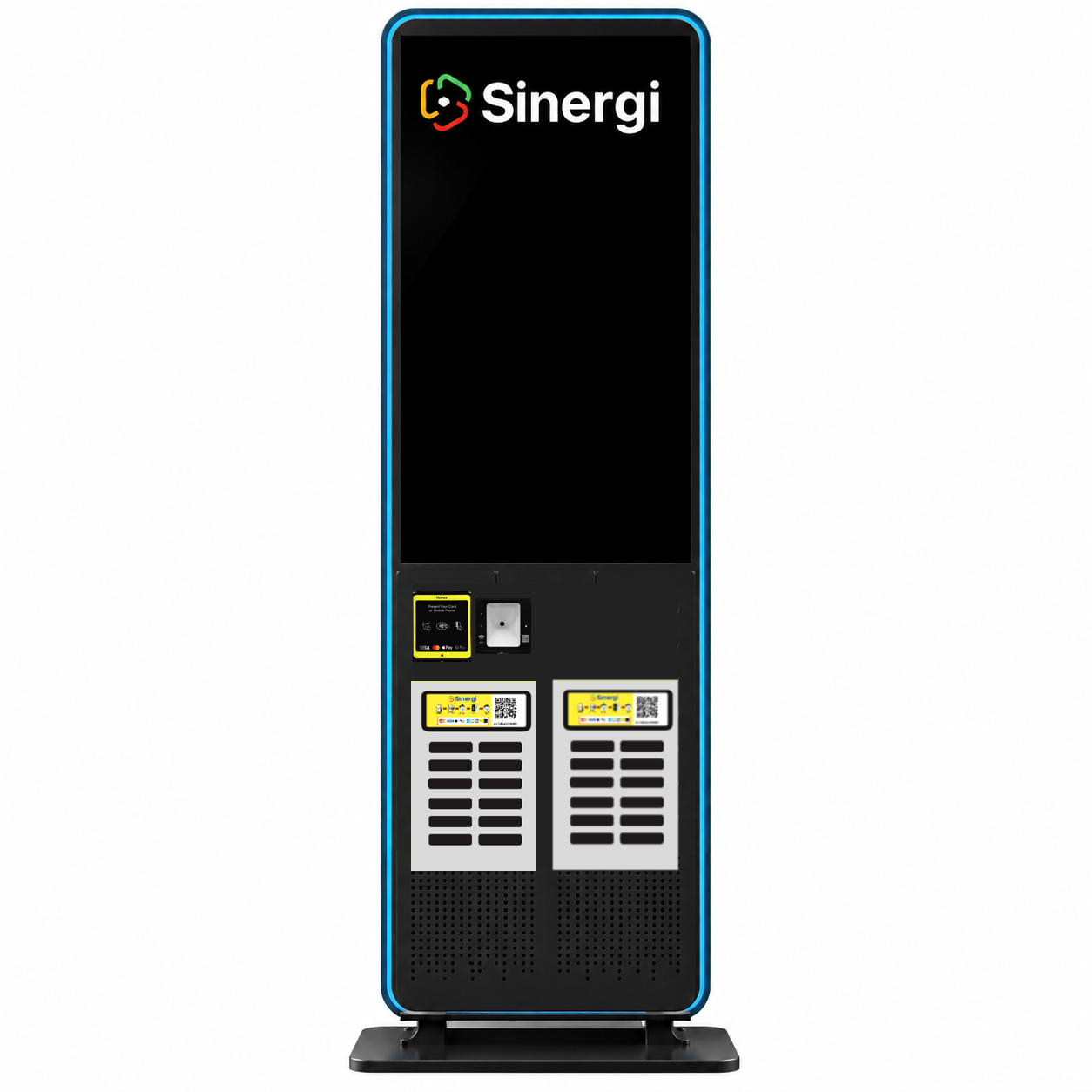 Station CS48 (43" Smart Touch Screen) - High-capacity charging station with 48 slots for power bank rental. Features an integrated 43-inch Android RK3588 AI Smart Touch Screen display, 4G LTE, and multi-payment kiosk.