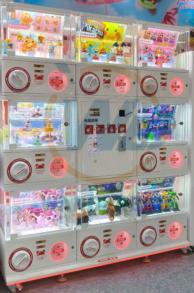 Gachapon 100mm (8 Slots) - 8-cabinet automated mini Gacha vending machine designed for 100-120mm large capsules. Fully cashless with Nayax MDB integration.